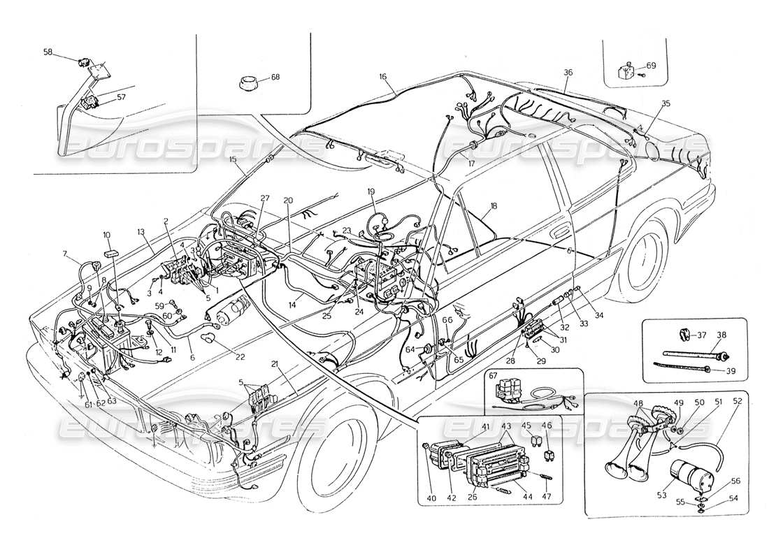 maserati 228 schéma des pièces du faisceau de câbles et des composants électriques
