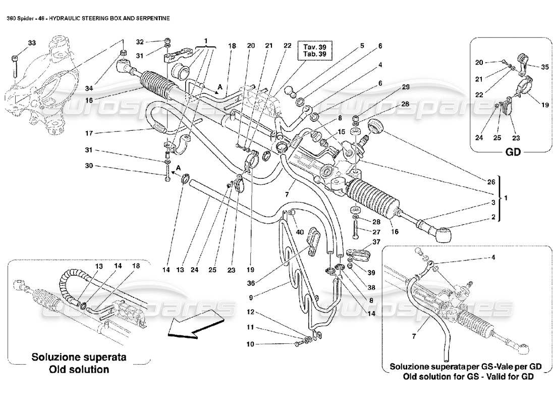 ferrari 360 spider boîte de direction hydraulique et serpentine schéma des pièces