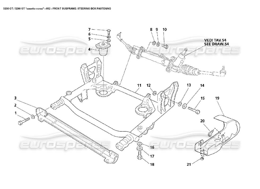 maserati 3200 gt/gta/assetto corsa sous-châssis avant : fixation du boîtier de direction schéma des pièces