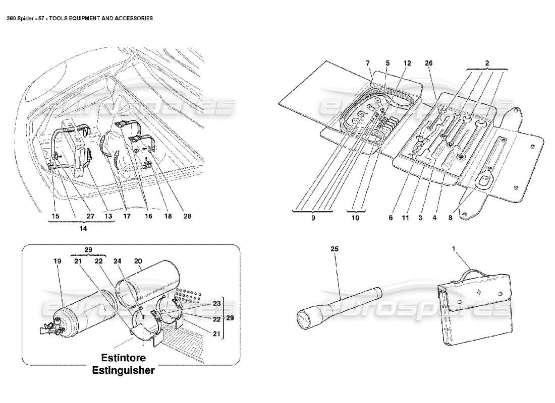 ferrari 360 spider outils, équipements et accessoires schéma des pièces