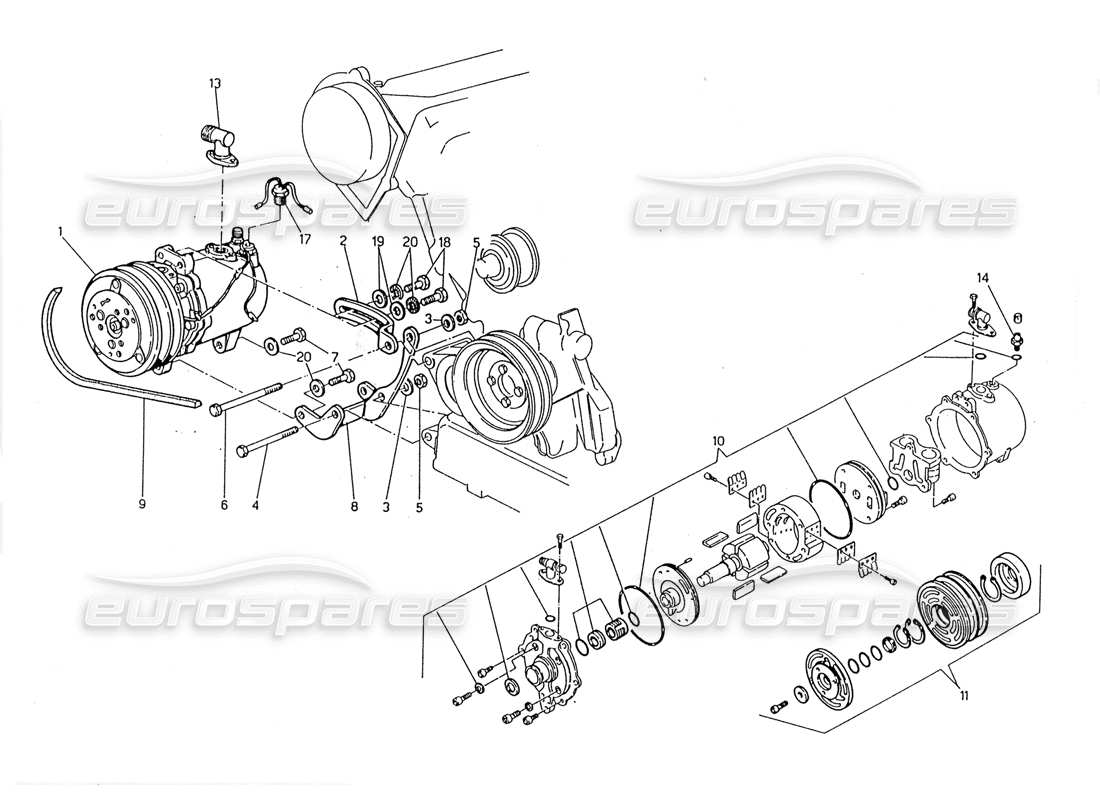 maserati 228 diagramme des pièces du compresseur d'air et des supports