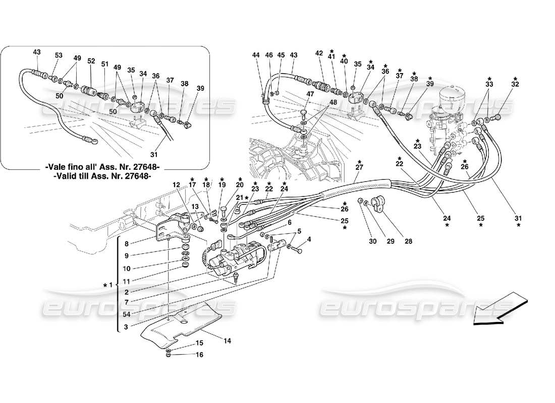 ferrari 355 (5.2 motronic) f1 commande hydraulique d'embrayage schéma des pièces