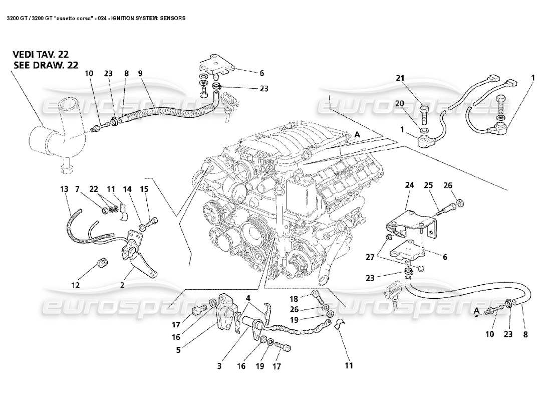 maserati 3200 gt/gta/assetto corsa système d'allumage : diagramme de pièces des capteurs