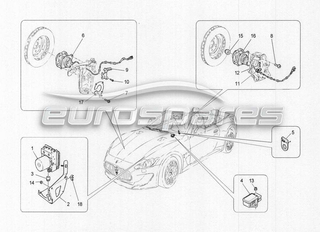 maserati grancabrio mc centenario schéma des pièces des systèmes de commande de freinage