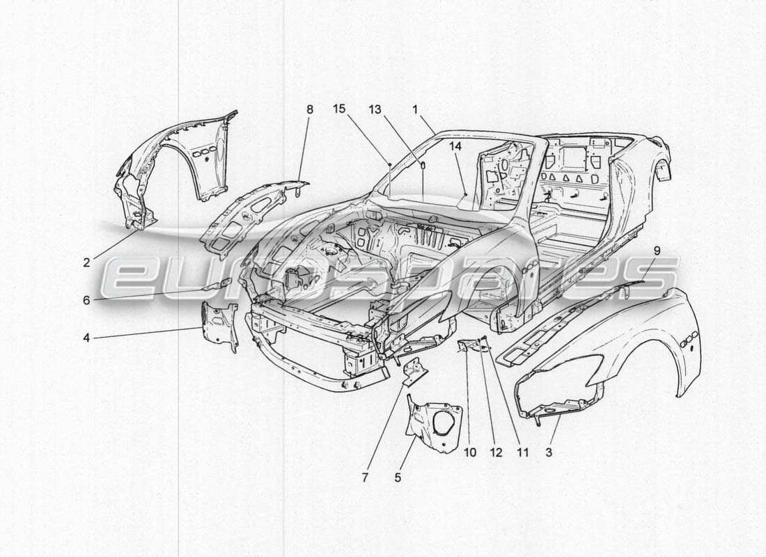 maserati grancabrio mc centenario schéma des pièces de la carrosserie et des panneaux de garniture extérieurs avant