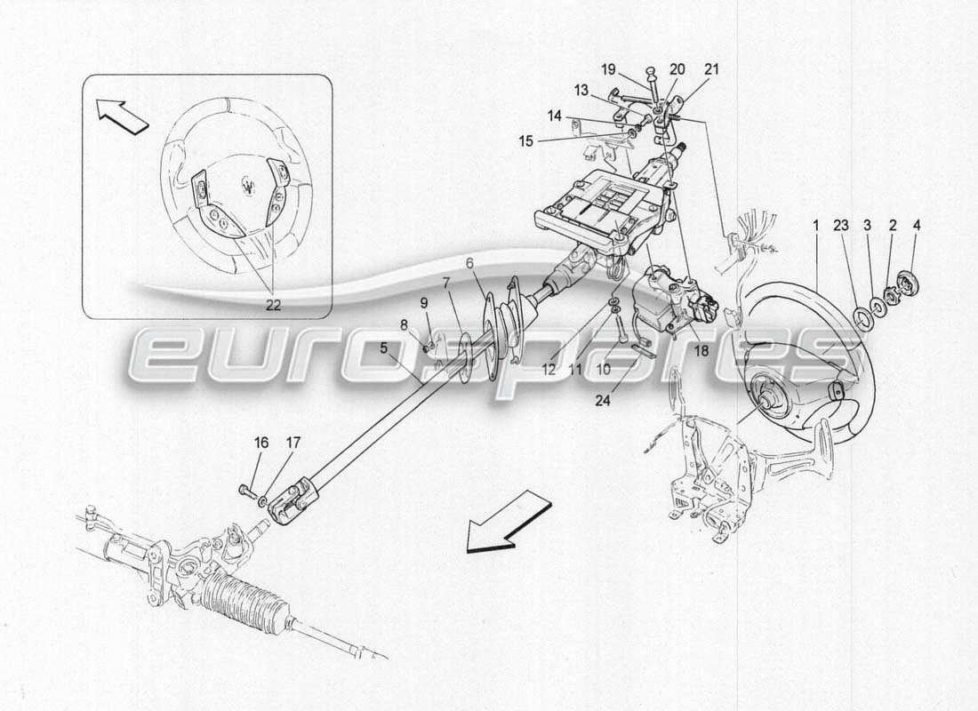 maserati grancabrio mc centenario schéma des pièces de la colonne de direction et de l'unité de volant