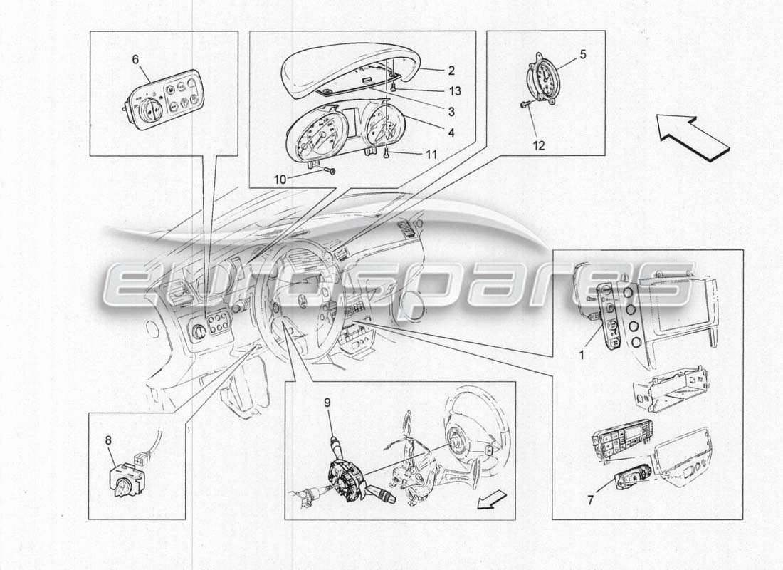 maserati grancabrio mc centenario schéma des pièces de l'équipement du tableau de bord