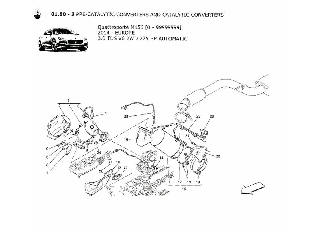 maserati qtp. v6 3.0 tds 275bhp 2014 diagramme des pièces des convertisseurs pré-catalytiques et des convertisseurs catalytiques