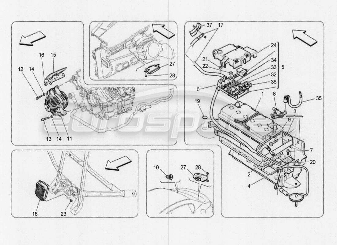 maserati qtp. v8 3.8 530bhp 2014 auto diagramme des pièces de production et d'accumulation d'énergie