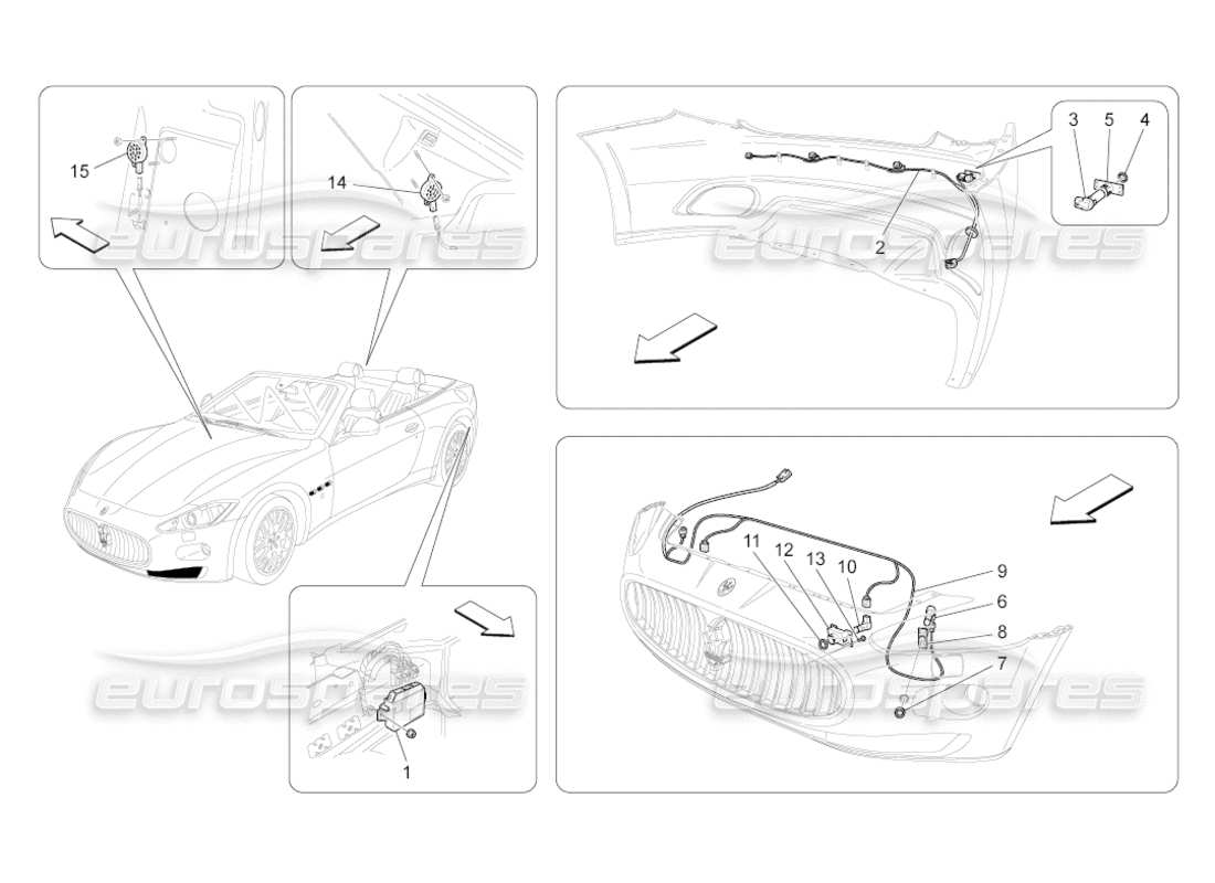 maserati grancabrio (2011) 4.7 schéma des pièces des capteurs de stationnement