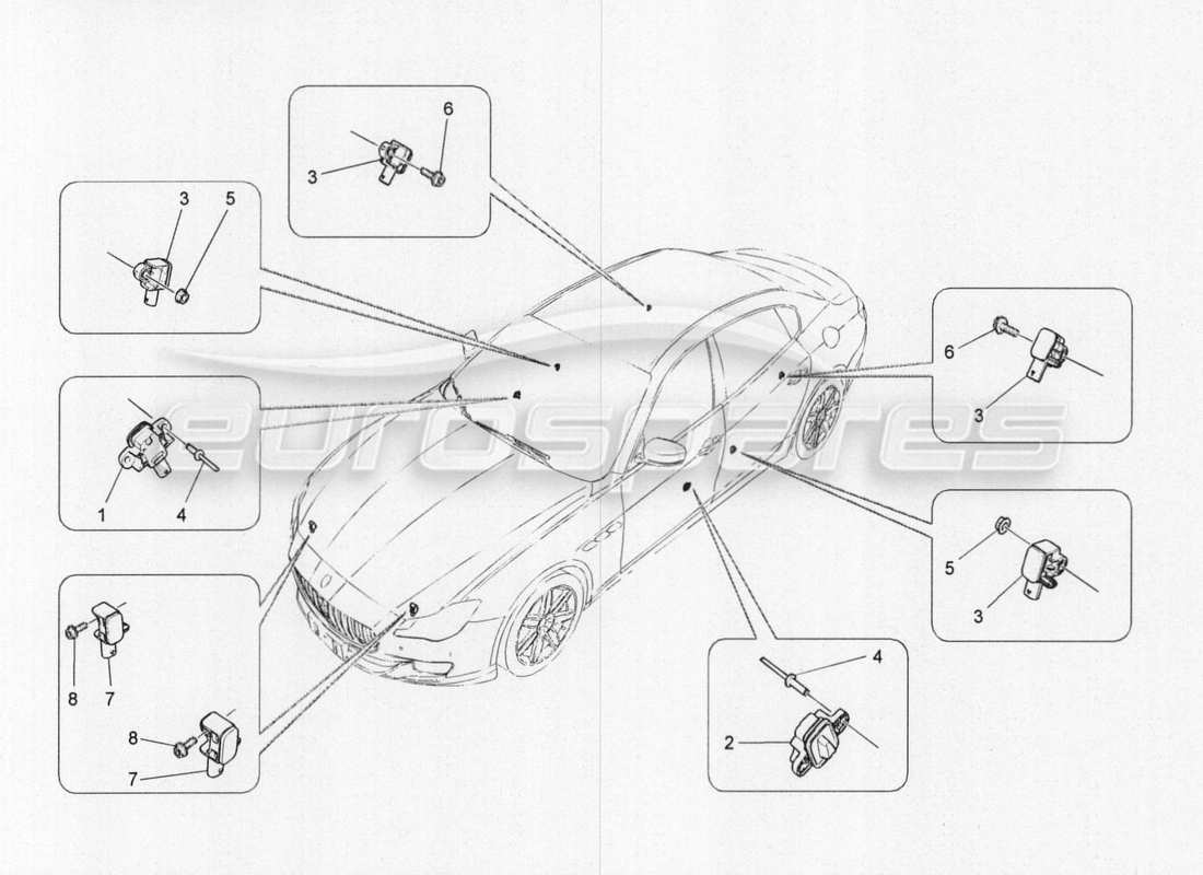 maserati qtp. v8 3.8 530bhp 2014 auto diagramme des pièces des capteurs de collision