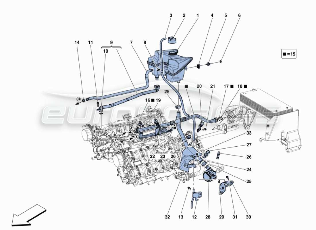 ferrari 488 challenge schéma des pièces de refroidissement