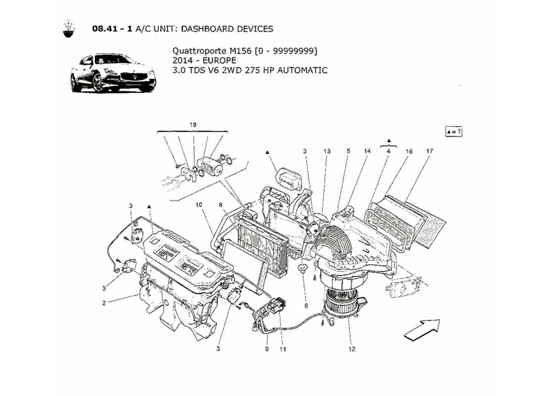 maserati qtp. v6 3.0 tds 275bhp 2014 unité a c : diagramme de pièces des dispositifs du tableau de bord