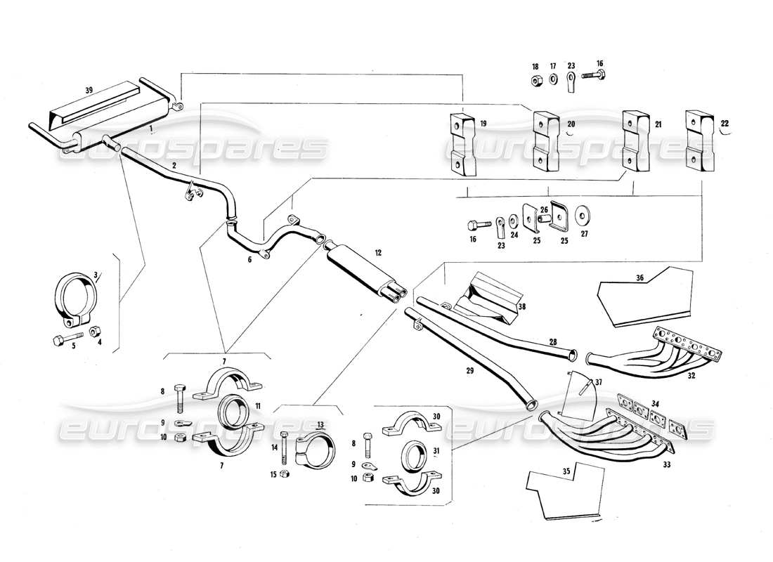 maserati qtp.v8 4.7 (s1 & s2) 1967 schéma des pièces des tuyaux d'échappement