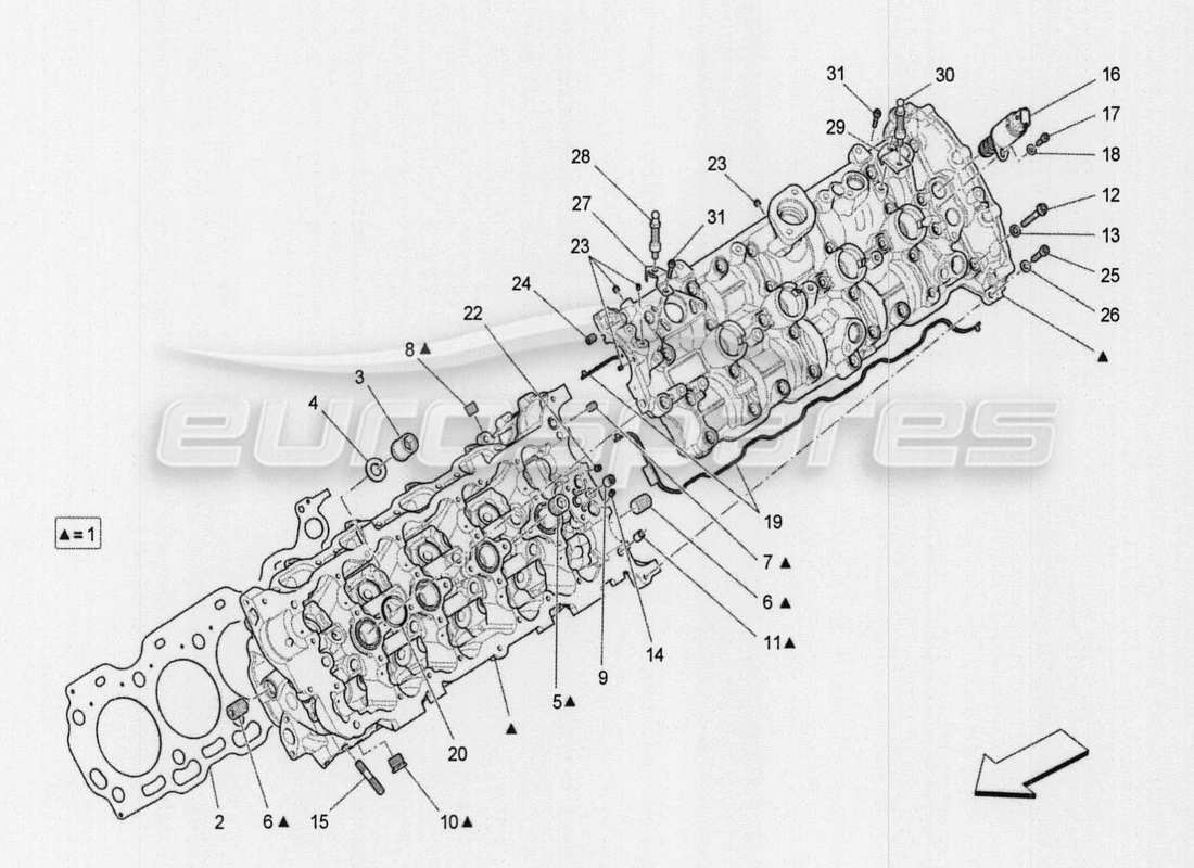 maserati qtp. v8 3.8 530bhp auto 2015 schéma des pièces de la culasse gauche