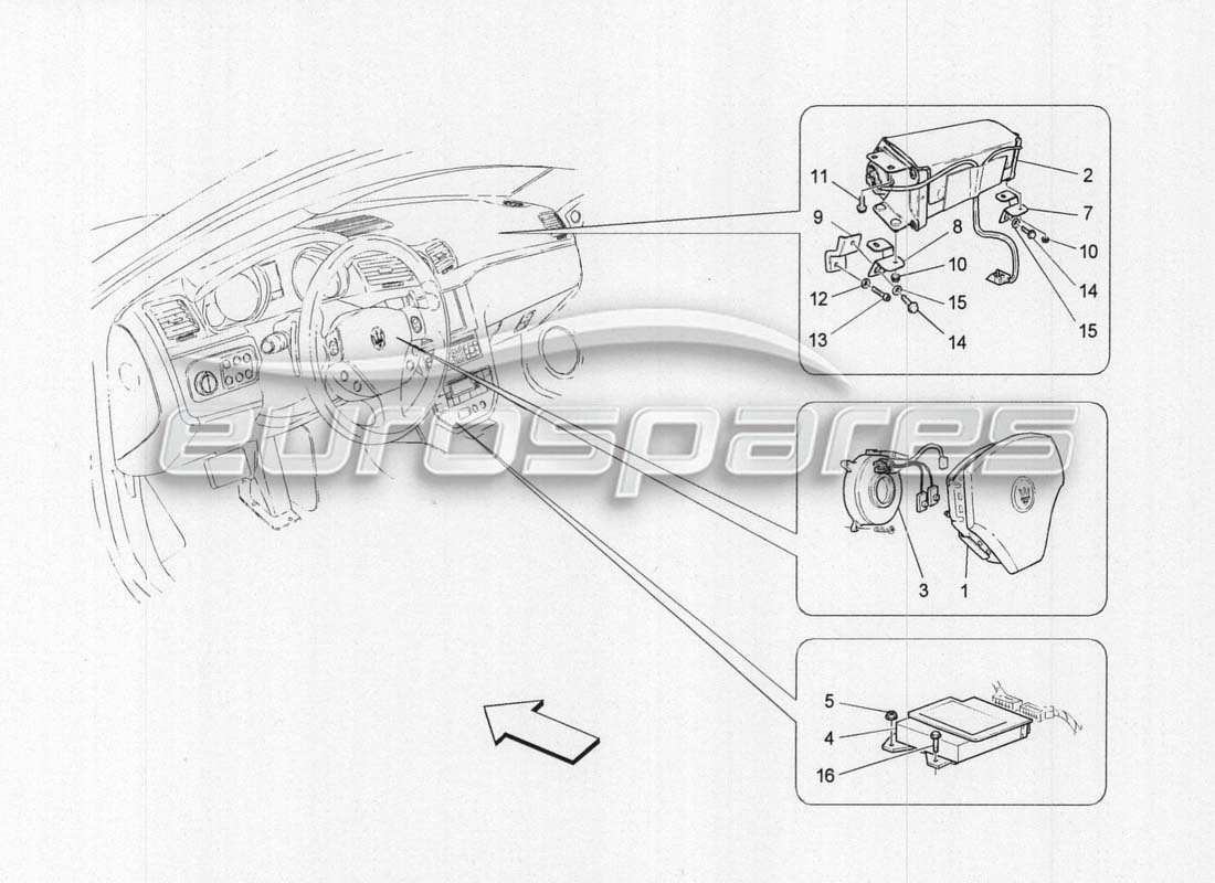 maserati grancabrio mc centenario schéma des pièces du système d'airbag frontal