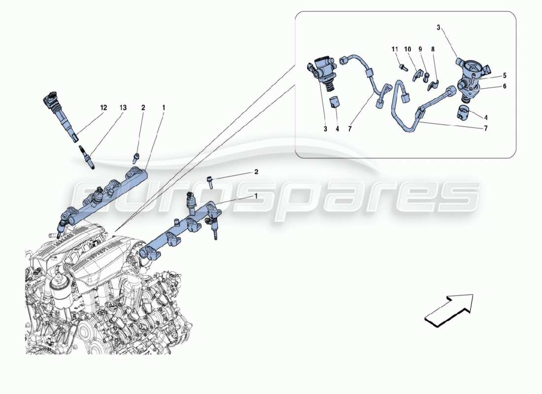 ferrari 488 challenge schéma des pièces du rail de carburant