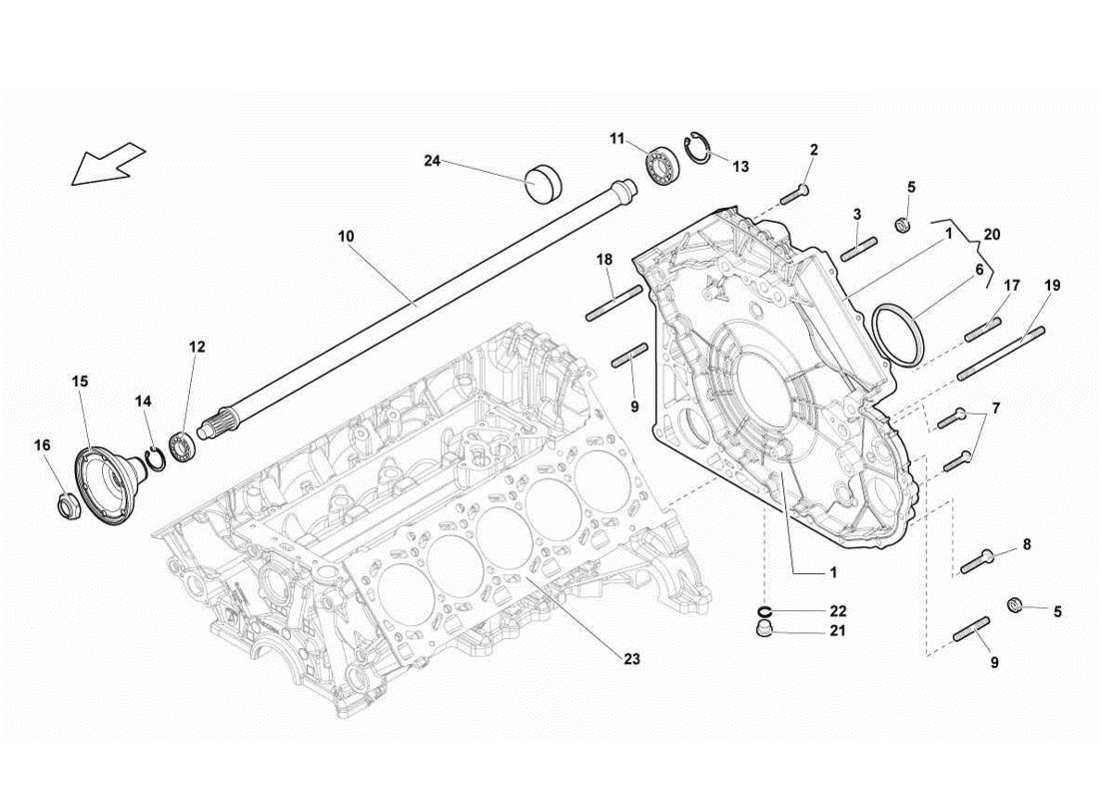 lamborghini gallardo lp570-4s perform couvercle de chaîne de distribution - schéma des pièces de l'arbre d'hélice