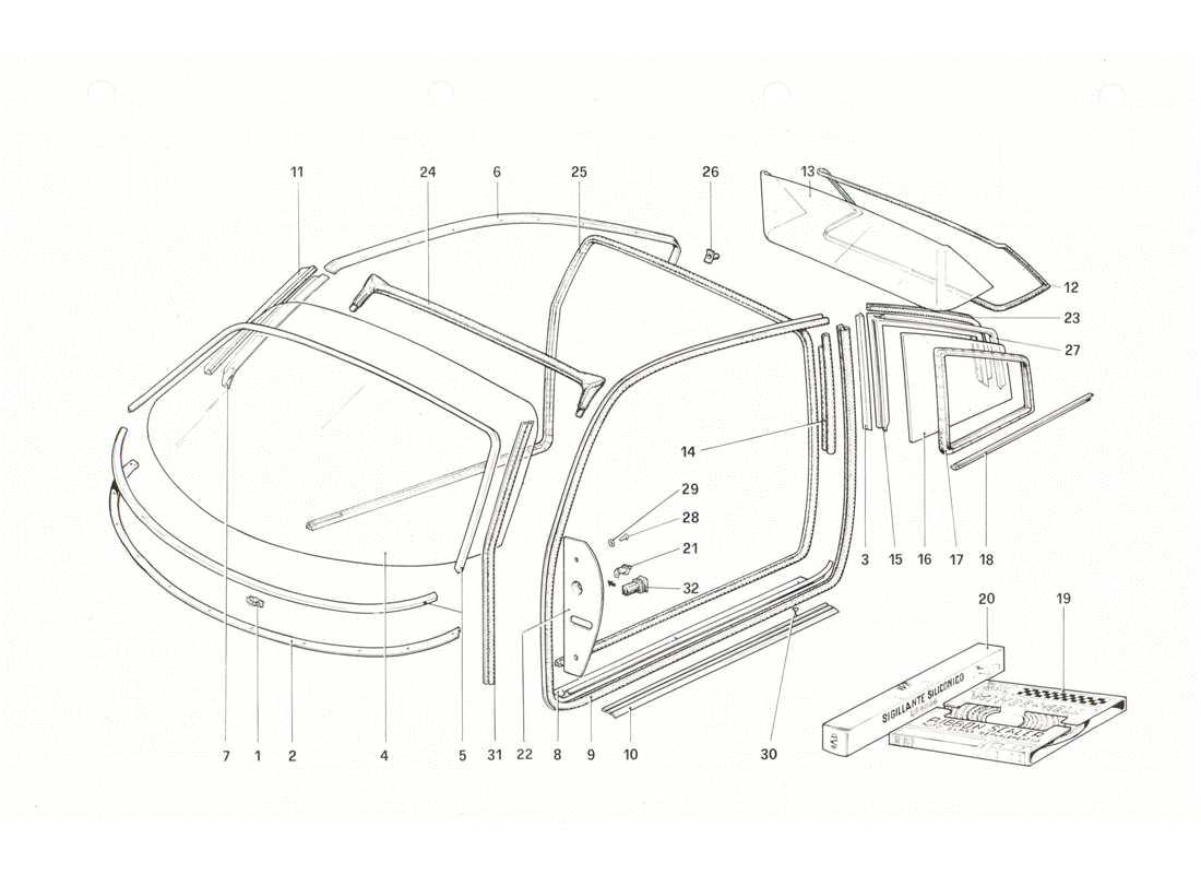 ferrari 208 gtb gts diagramme des pièces de lunettes
