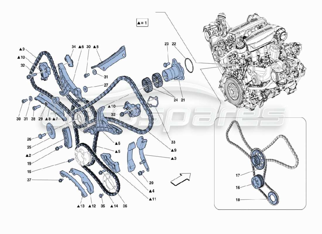 ferrari 488 challenge schéma des pièces de l'engrenage de distribution