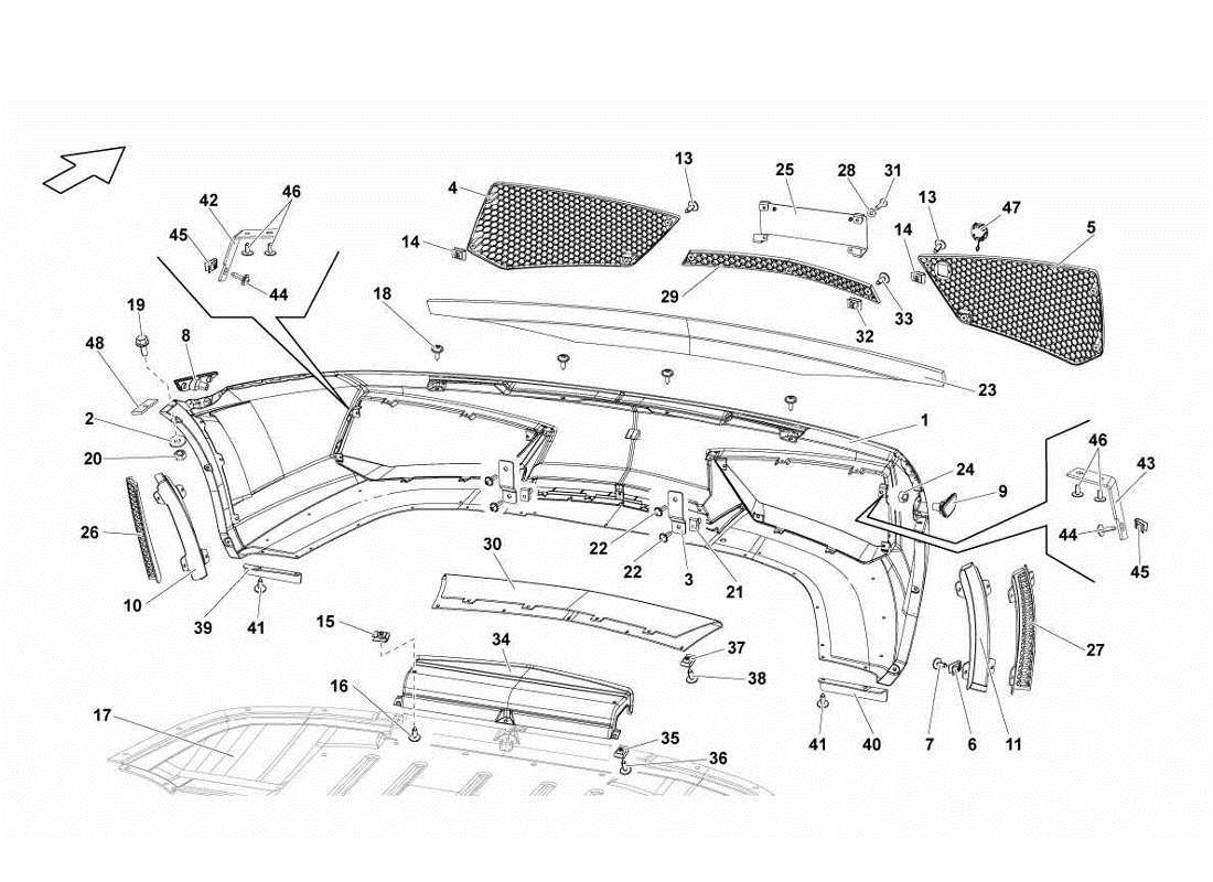 lamborghini gallardo lp560-4s update schéma des pièces des pare-chocs avant