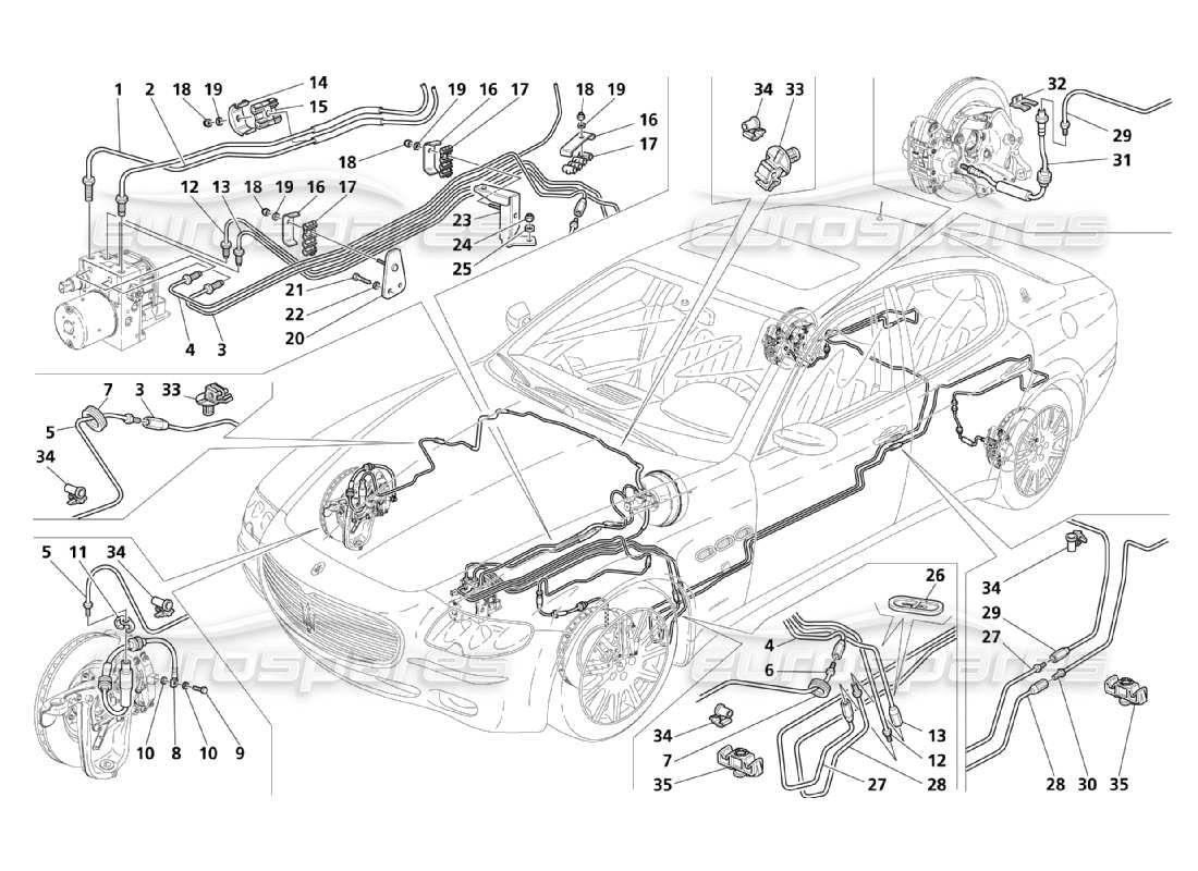 maserati qtp. (2003) 4.2 diagramme des pièces de tuyauterie