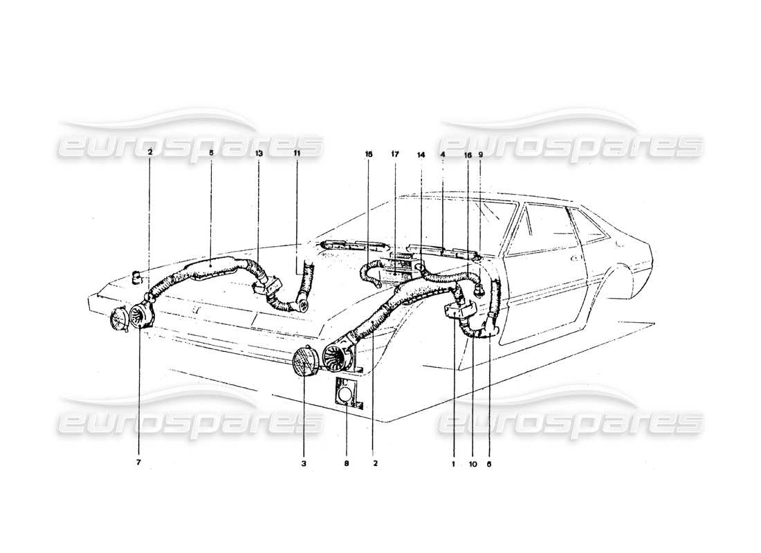 ferrari 365 gt4 2+2 coachwork schéma des pièces des radiateurs et des ventilateurs
