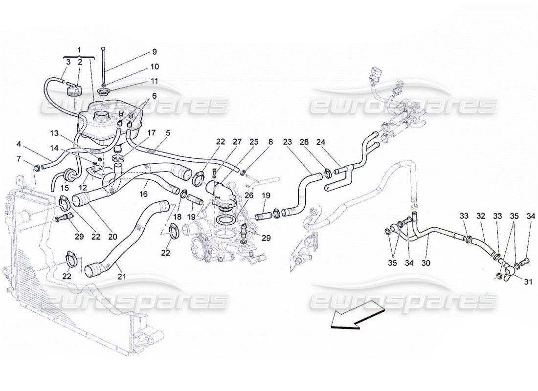 maserati qtp. (2010) 4.2 système de refroidissement : diagramme de pièces nourice et lignes