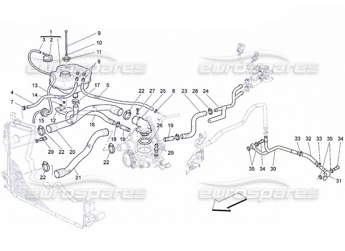 maserati qtp. (2010) 4.2 système de refroidissement : nourrice et lignes schéma des pièces