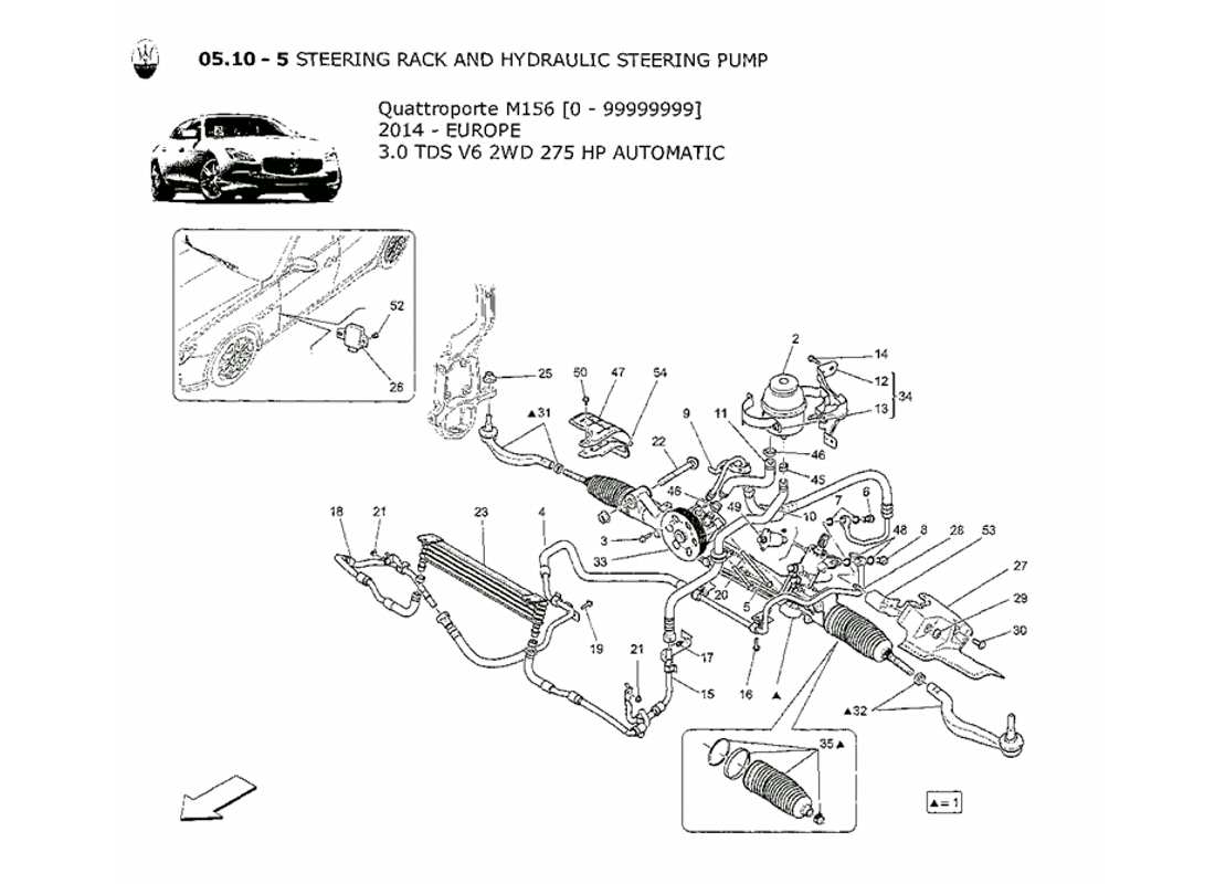 maserati qtp. v6 3.0 tds 275bhp 2014 crémaillère de direction et pompe de direction hydraulique schéma des pièces