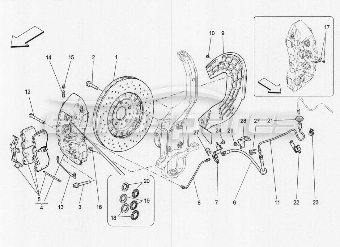 maserati qtp. v8 3.8 530bhp 2014 auto schéma des pièces des dispositifs de freinage sur les roues avant