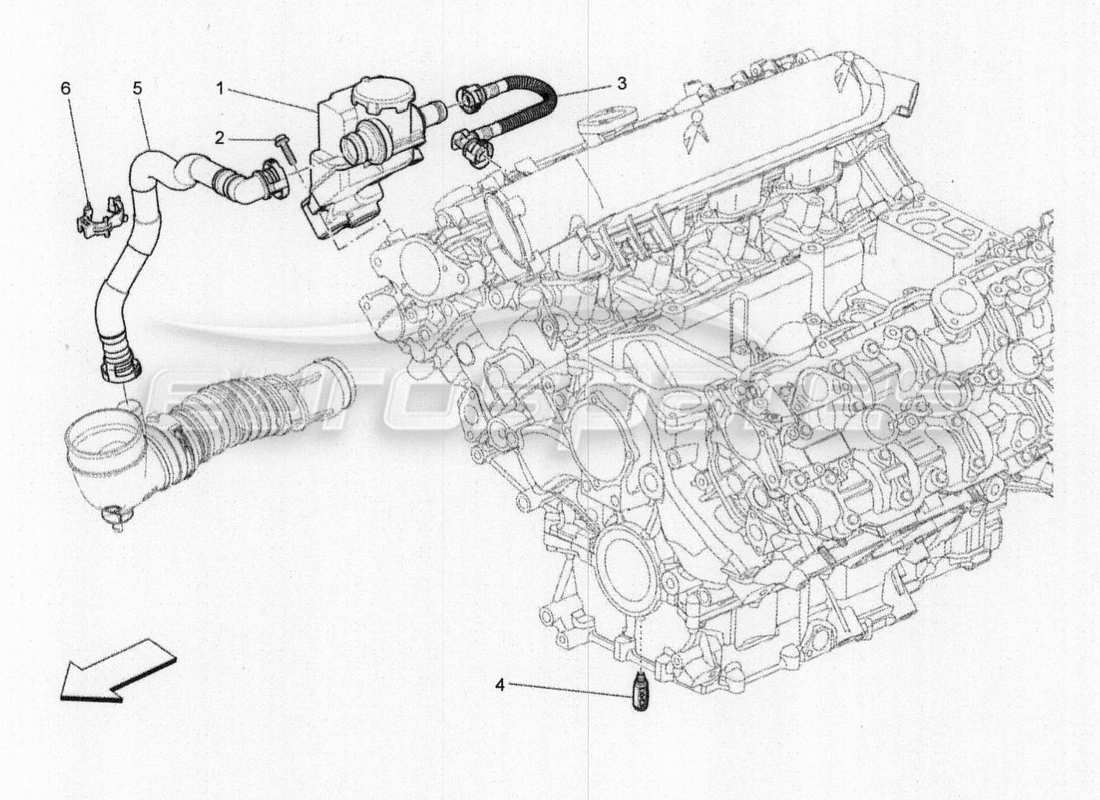 maserati qtp. v8 3.8 530bhp 2014 auto schéma des pièces du système de recirculation des vapeurs d'huile