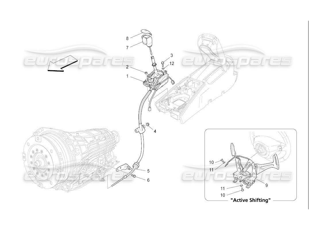 maserati qtp. (2007) 4.2 auto commandes du conducteur pour boîte de vitesses automatique schéma des pièces