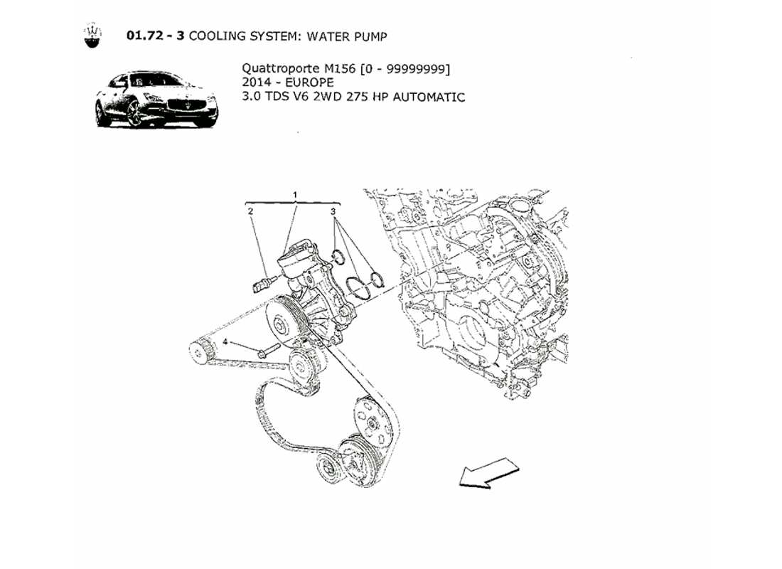 maserati qtp. v6 3.0 tds 275bhp 2014 système de refroidissement : diagramme de pièces de la pompe à eau