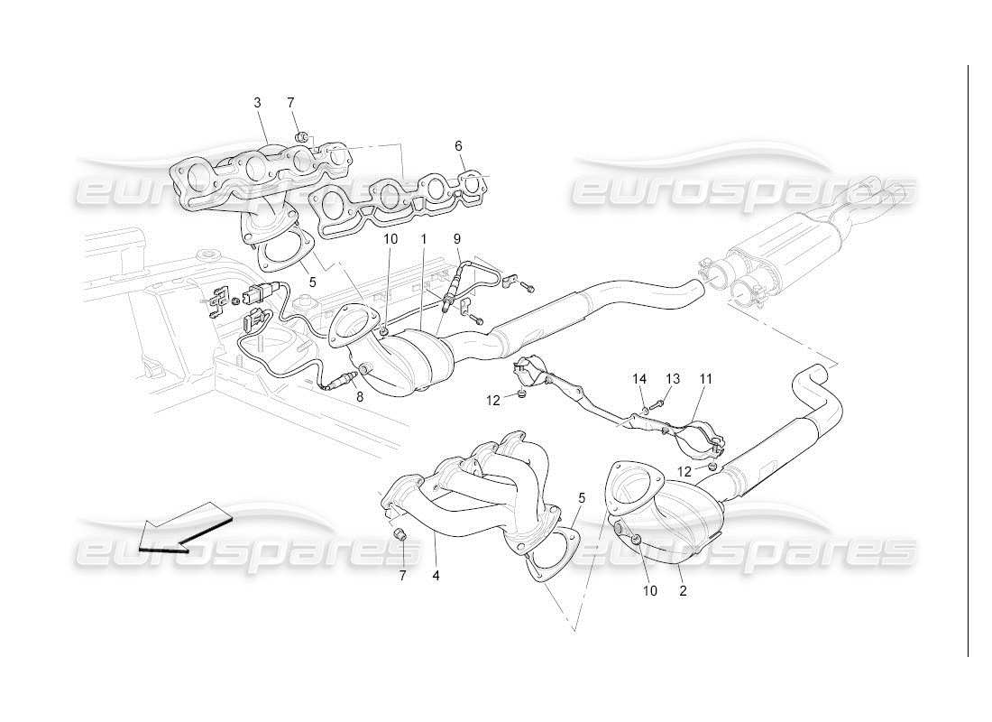 maserati qtp. (2007) 4.2 auto diagramme des pièces des convertisseurs pré-catalytiques et des convertisseurs catalytiques
