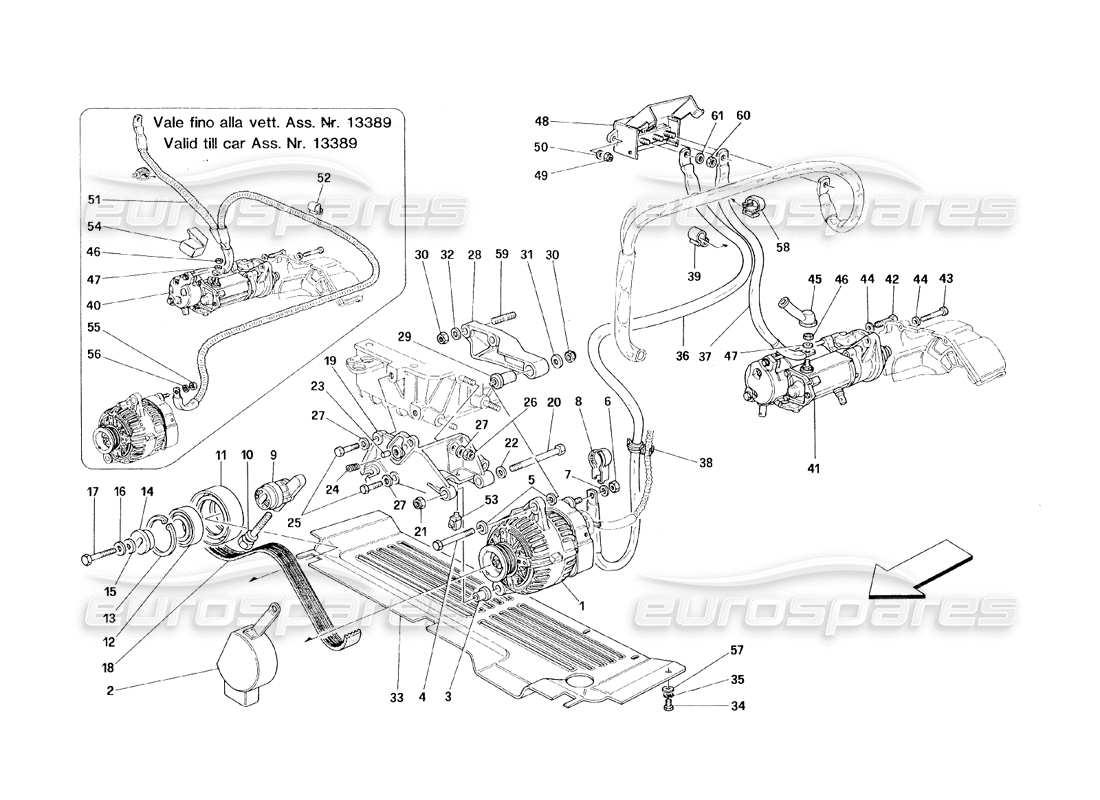 ferrari 348 (1993) tb / ts générateur de courant - schéma des pièces du moteur de démarrage