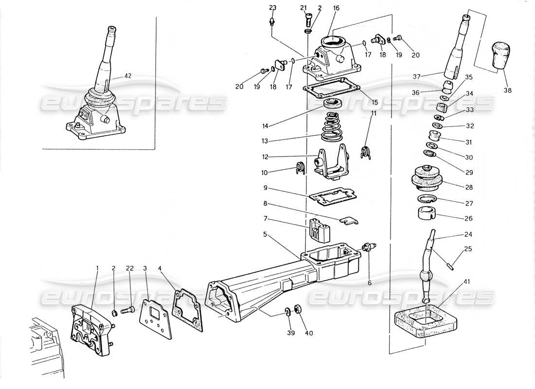 maserati 228 transmission - schéma des pièces des commandes extérieures