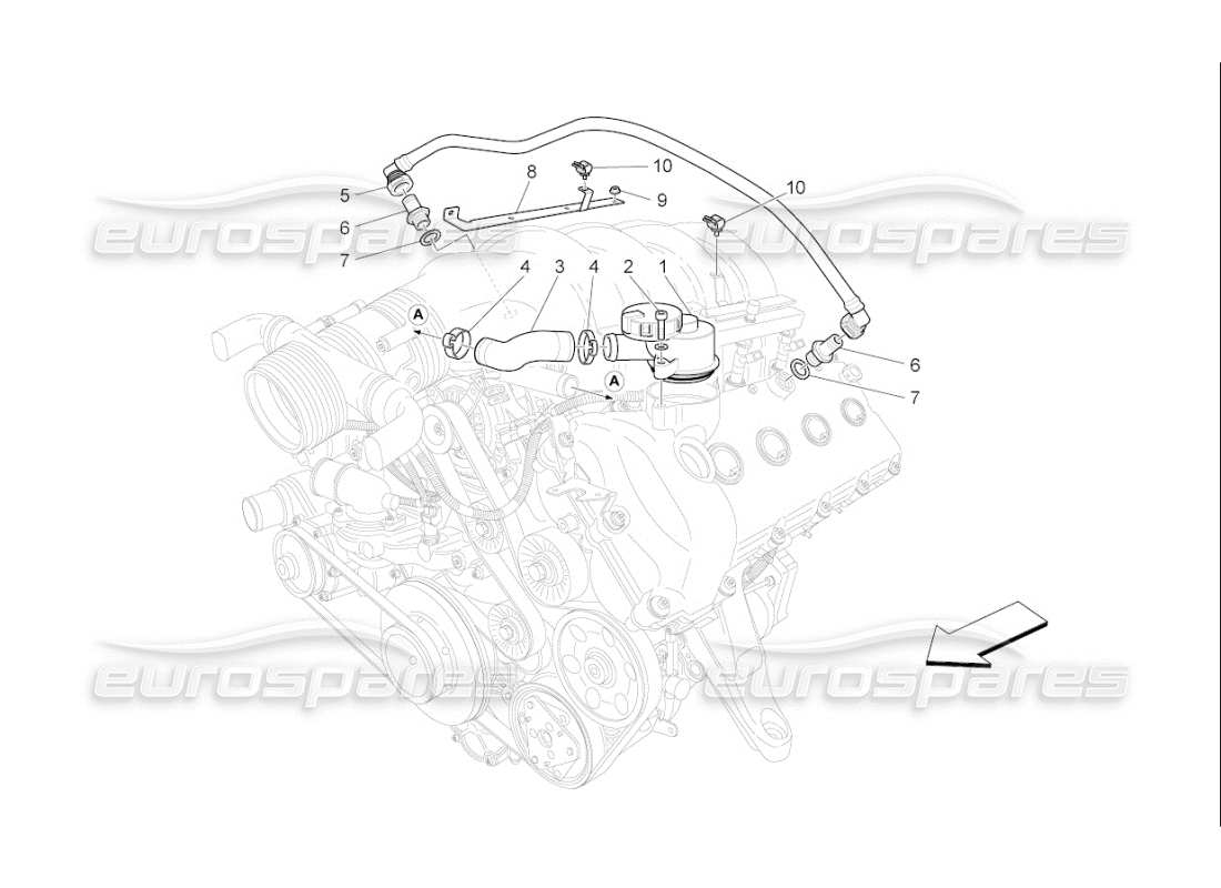 maserati qtp. (2009) 4.7 auto schéma des pièces du système de recirculation des vapeurs d'huile