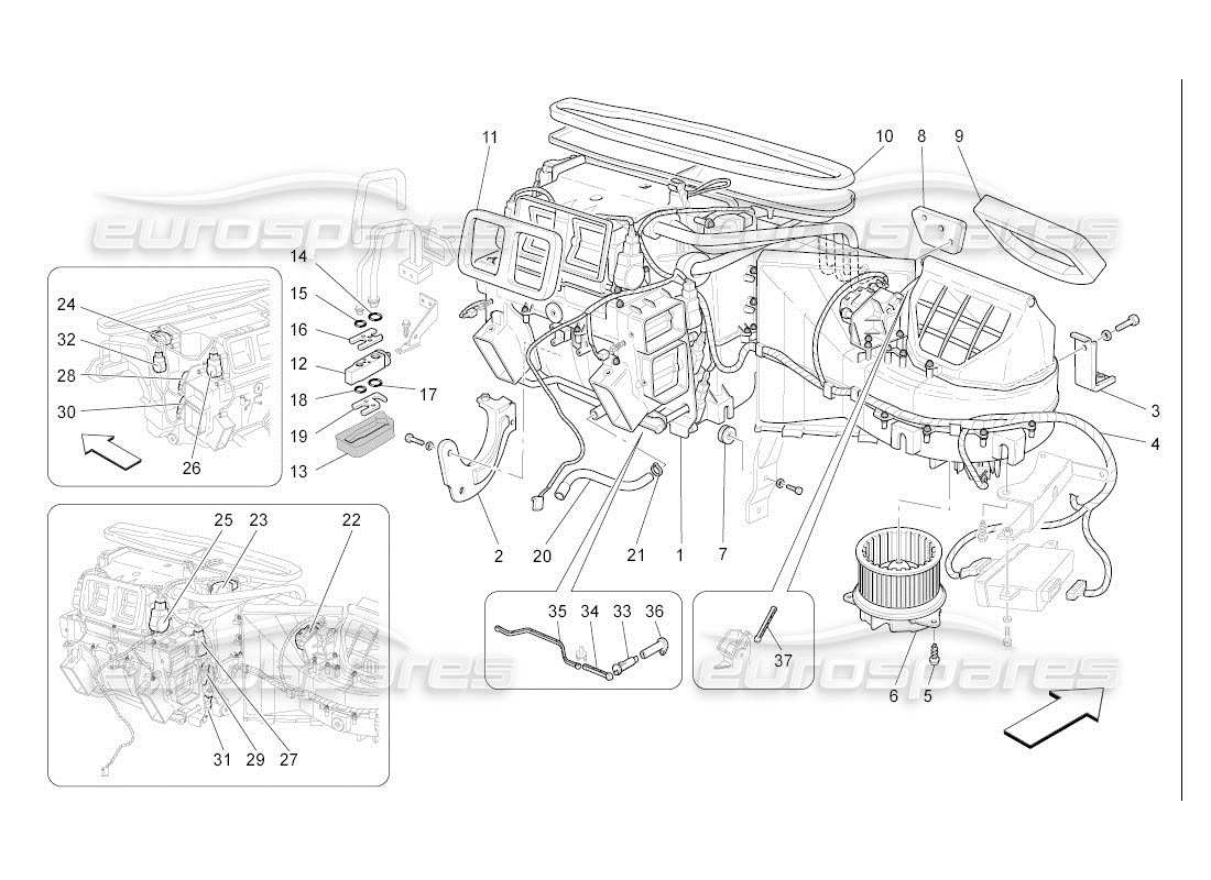 maserati qtp. (2007) 4.2 auto unité a c : diagramme de pièces des dispositifs du tableau de bord