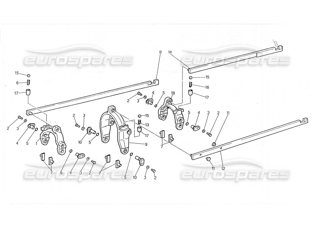 maserati 228 transmission - schéma des pièces des commandes intérieures