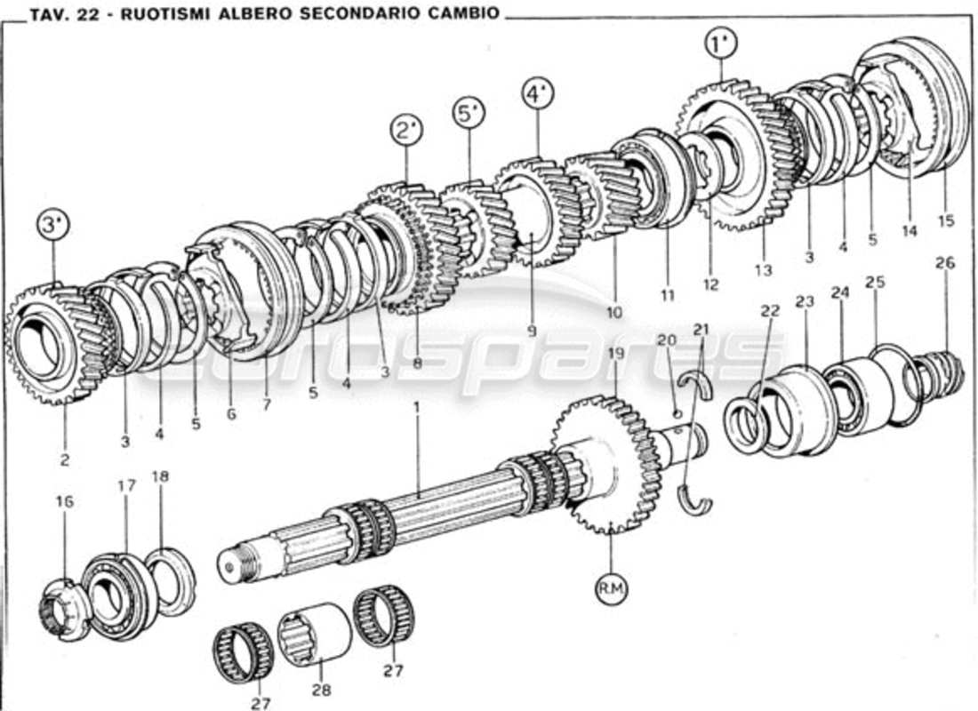 ferrari 246 gt series 1 engrenage d'arbre posé schéma des pièces