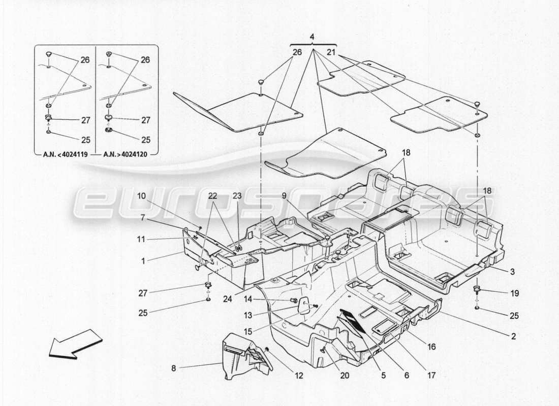 maserati qtp. v8 3.8 530bhp auto 2015 diagramme des pièces des boîtes à gants