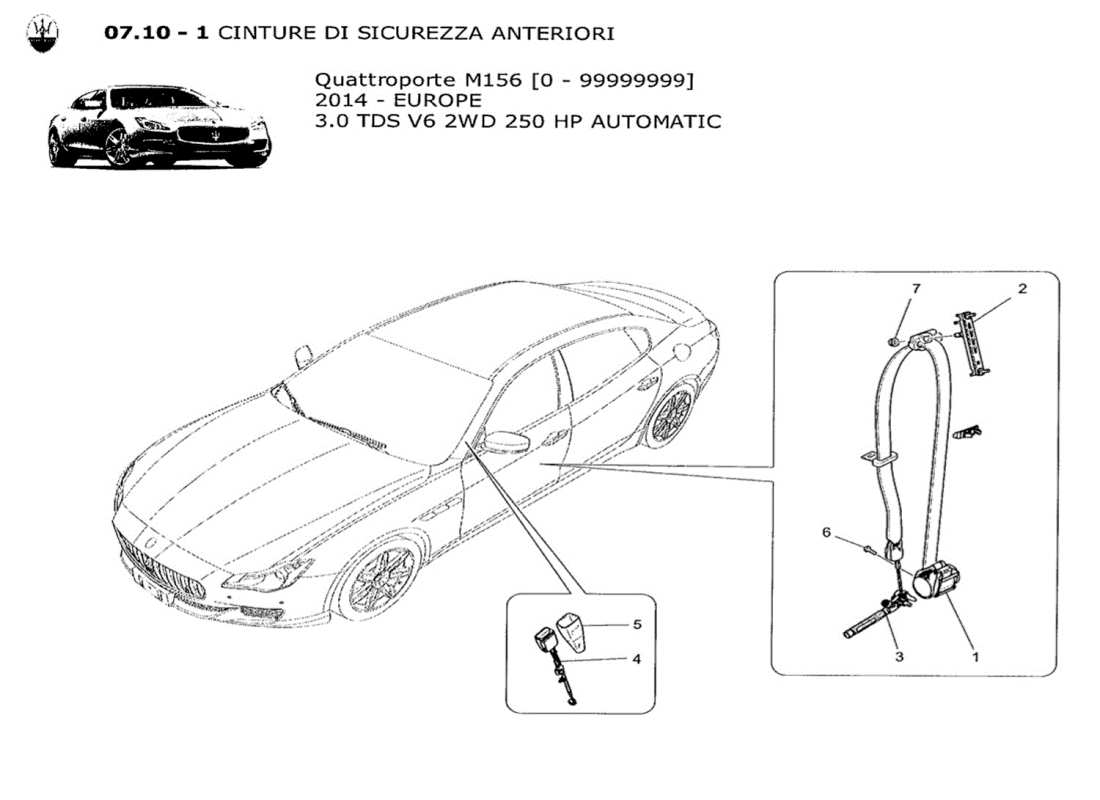 maserati qtp. v6 3.0 tds 250bhp 2014 schéma des pièces des ceintures de sécurité avant