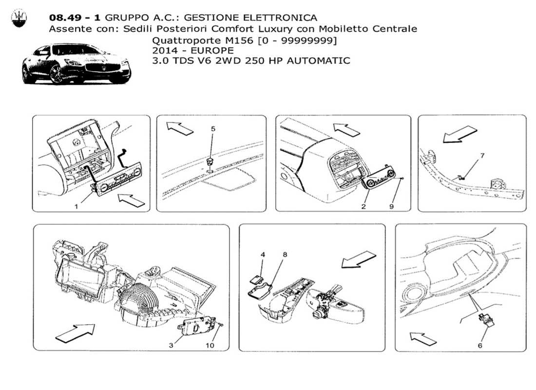 maserati qtp. v6 3.0 tds 250bhp 2014 unité ac : schéma des pièces de commande électronique