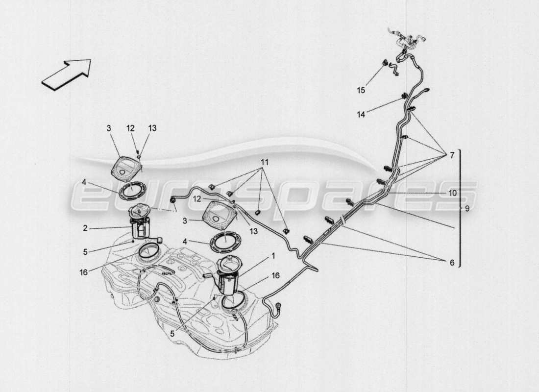 maserati qtp. v8 3.8 530bhp auto 2015 schéma des pièces des pompes à carburant et des conduites de connexion