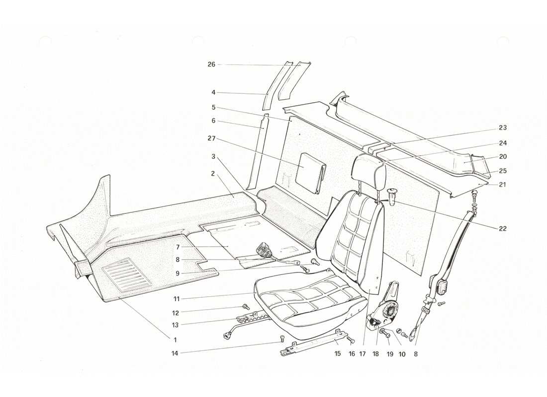 ferrari 208 gtb gts garnitures intérieures, accessoires et sièges schéma des pièces