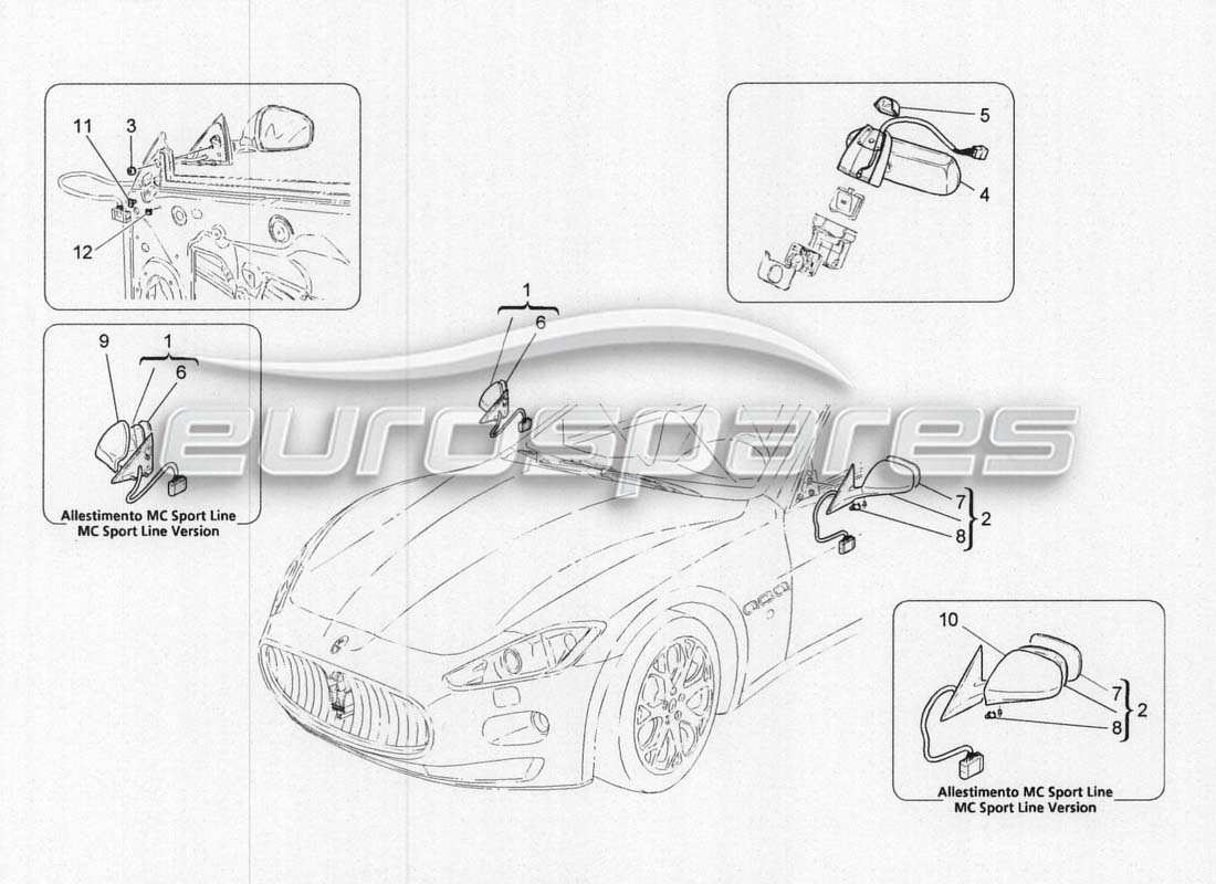 maserati grancabrio mc centenario schéma des pièces des rétroviseurs intérieurs et extérieurs
