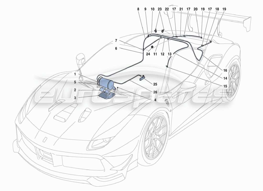 ferrari 488 challenge extincteur d'incendie schéma des pièces
