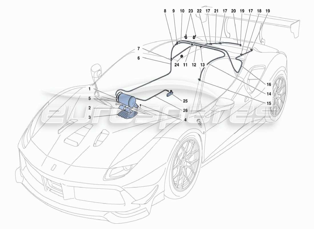 ferrari 488 challenge schéma des pièces d'un extincteur