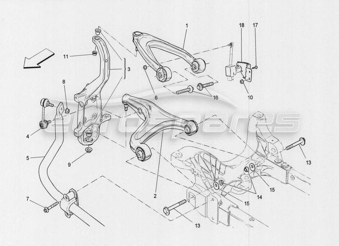 maserati qtp. v8 3.8 530bhp auto 2015 schéma des pièces de la suspension avant